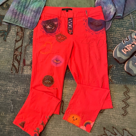 Hand painted straight legged bright coral BCBG Maxmara Slack size 8 - Picture 5 of 16
